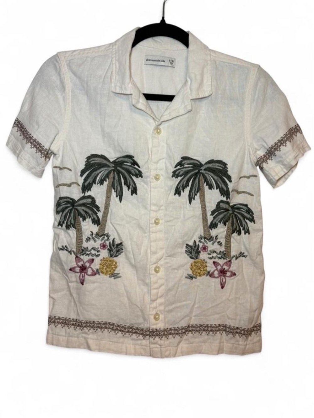 abercrombie kids White Short-Sleeve Palm Embroidered Button-Down Shirt